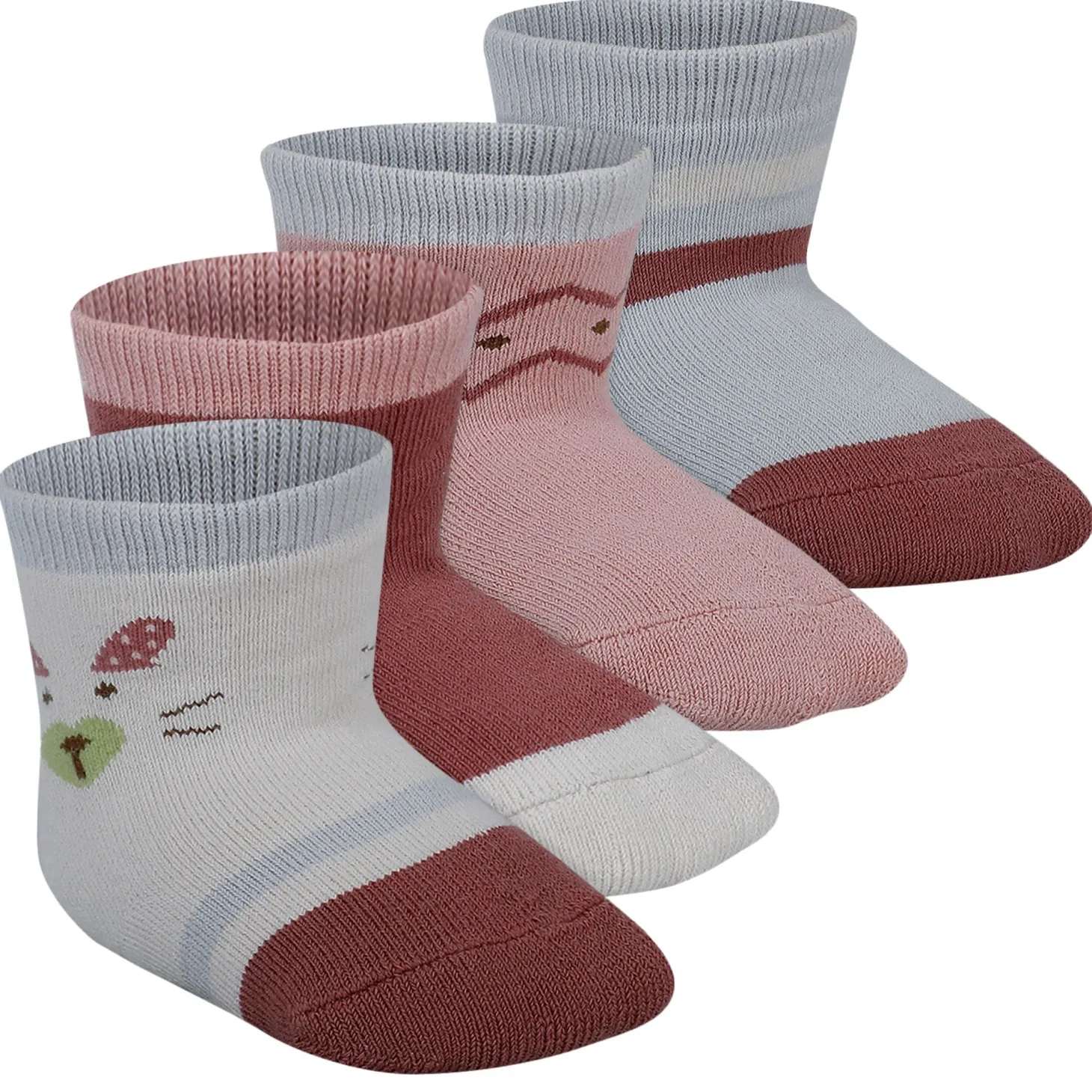 Baby Moo Nature Print Soft Socks Pack of 4 - Red, White