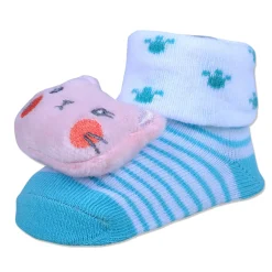 Baby Moo Naughty Cat Cotton Anti-Skid 3D Socks - Blue