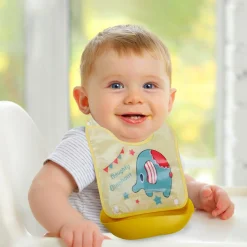 Baby Moo Naughty Elephant Premium Waterproof Crumb Catcher Bibs - Yellow