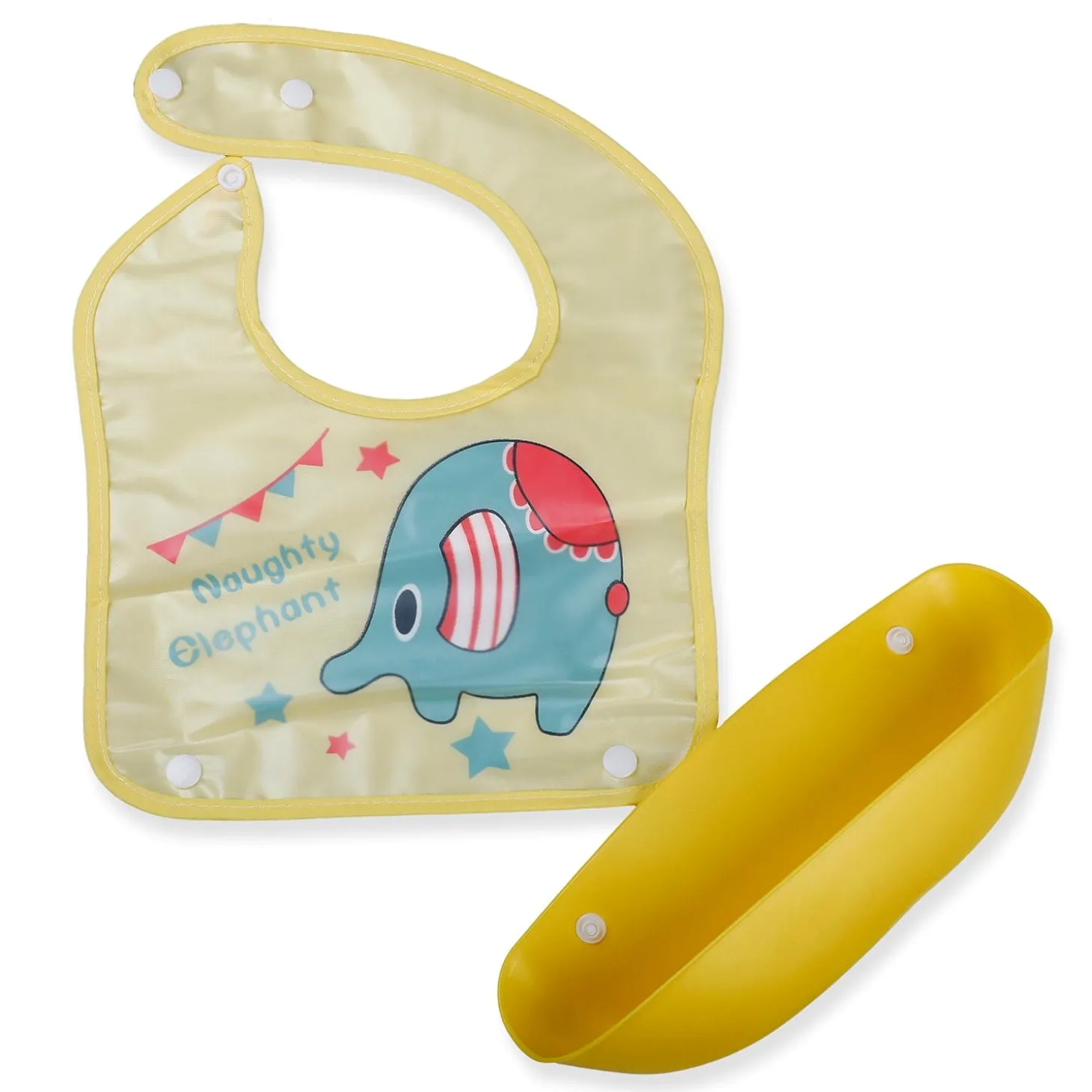 Baby Moo Naughty Elephant Premium Waterproof Crumb Catcher Bibs - Yellow