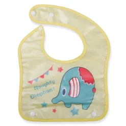 Baby Moo Naughty Elephant Premium Waterproof Crumb Catcher Bibs - Yellow