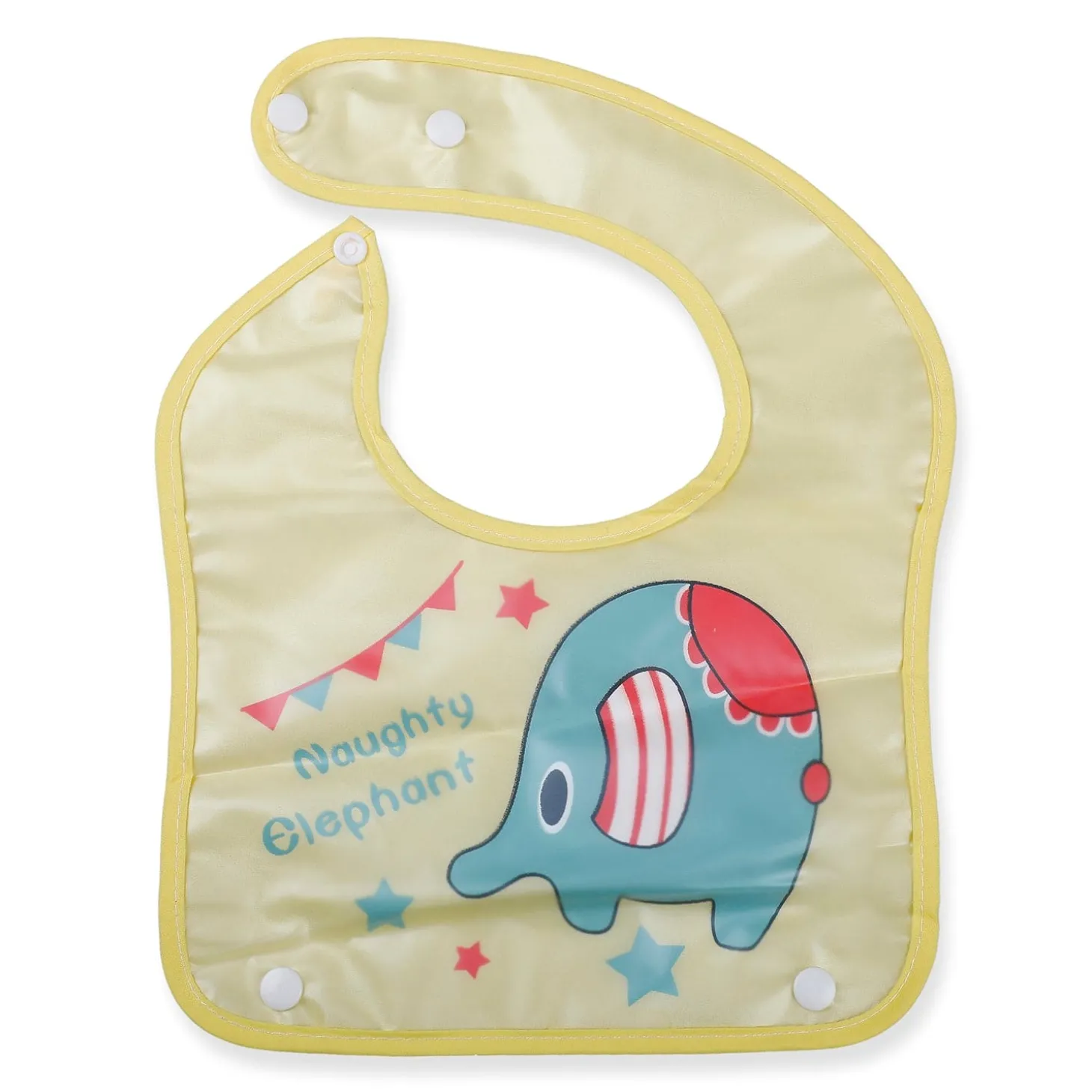 Baby Moo Naughty Elephant Premium Waterproof Crumb Catcher Bibs - Yellow