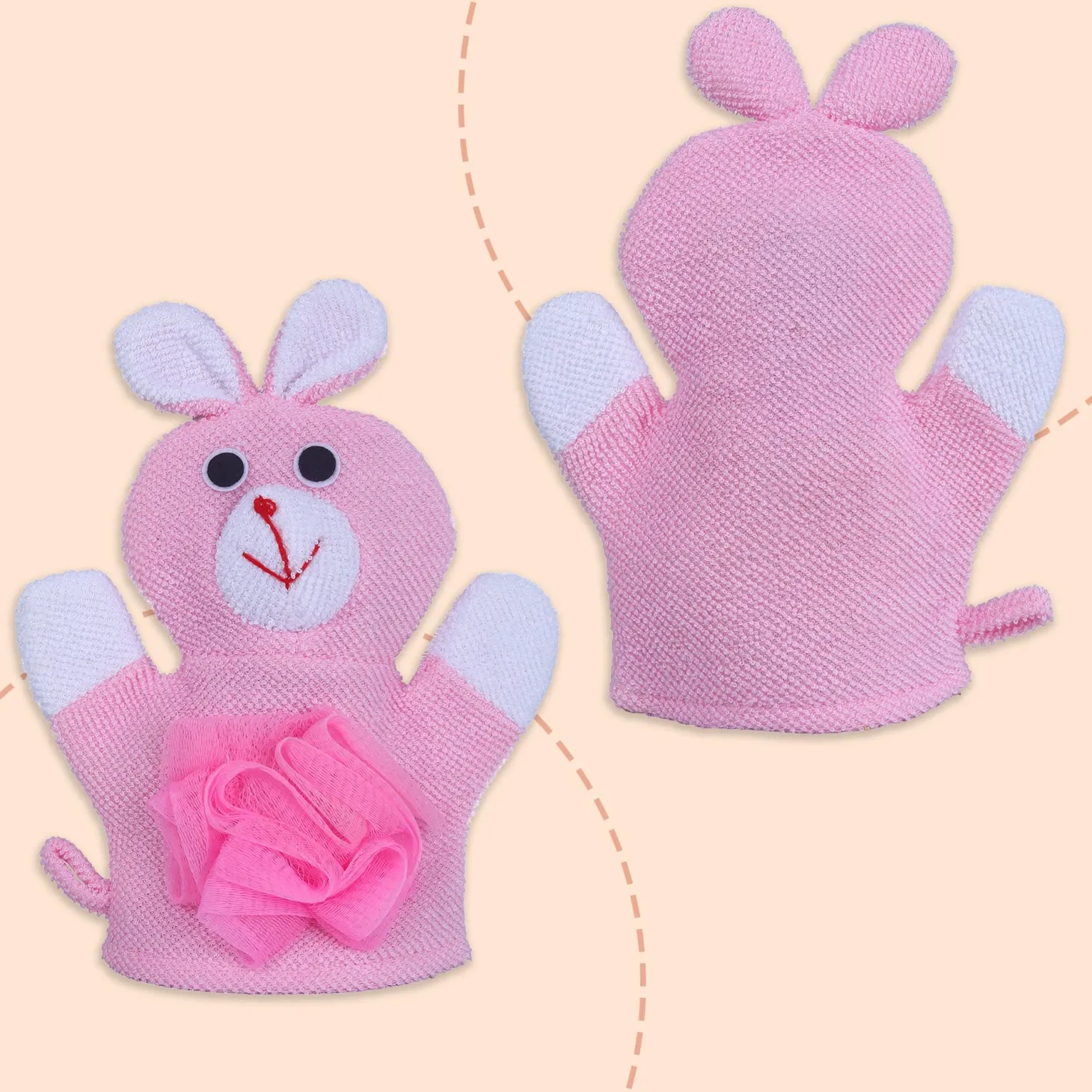 Baby Moo Naughty Rabbit Bath Time Fun Hand Puppet Loofah Bath Glove - Pink