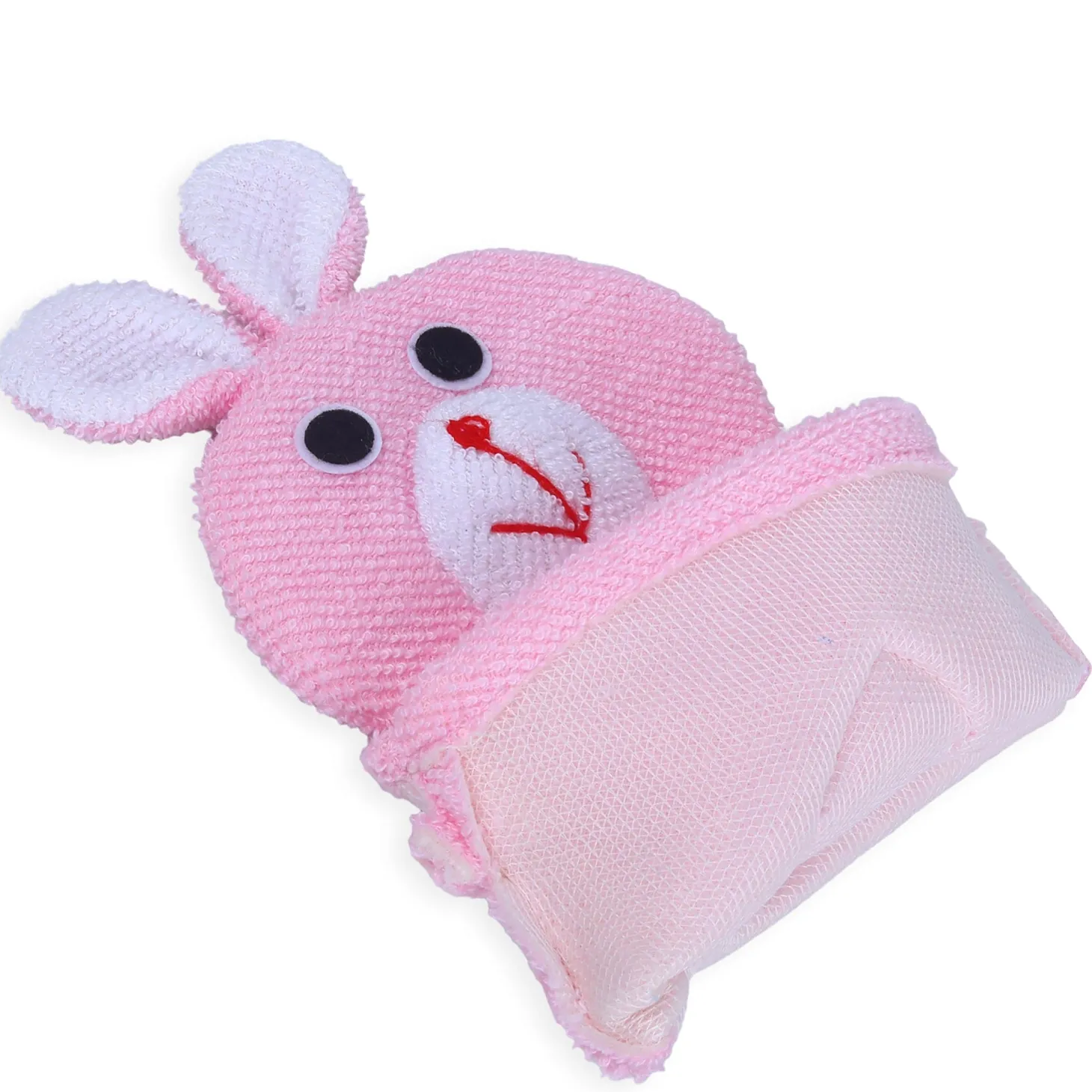 Baby Moo Naughty Rabbit Bath Time Fun Hand Puppet Loofah Bath Glove - Pink