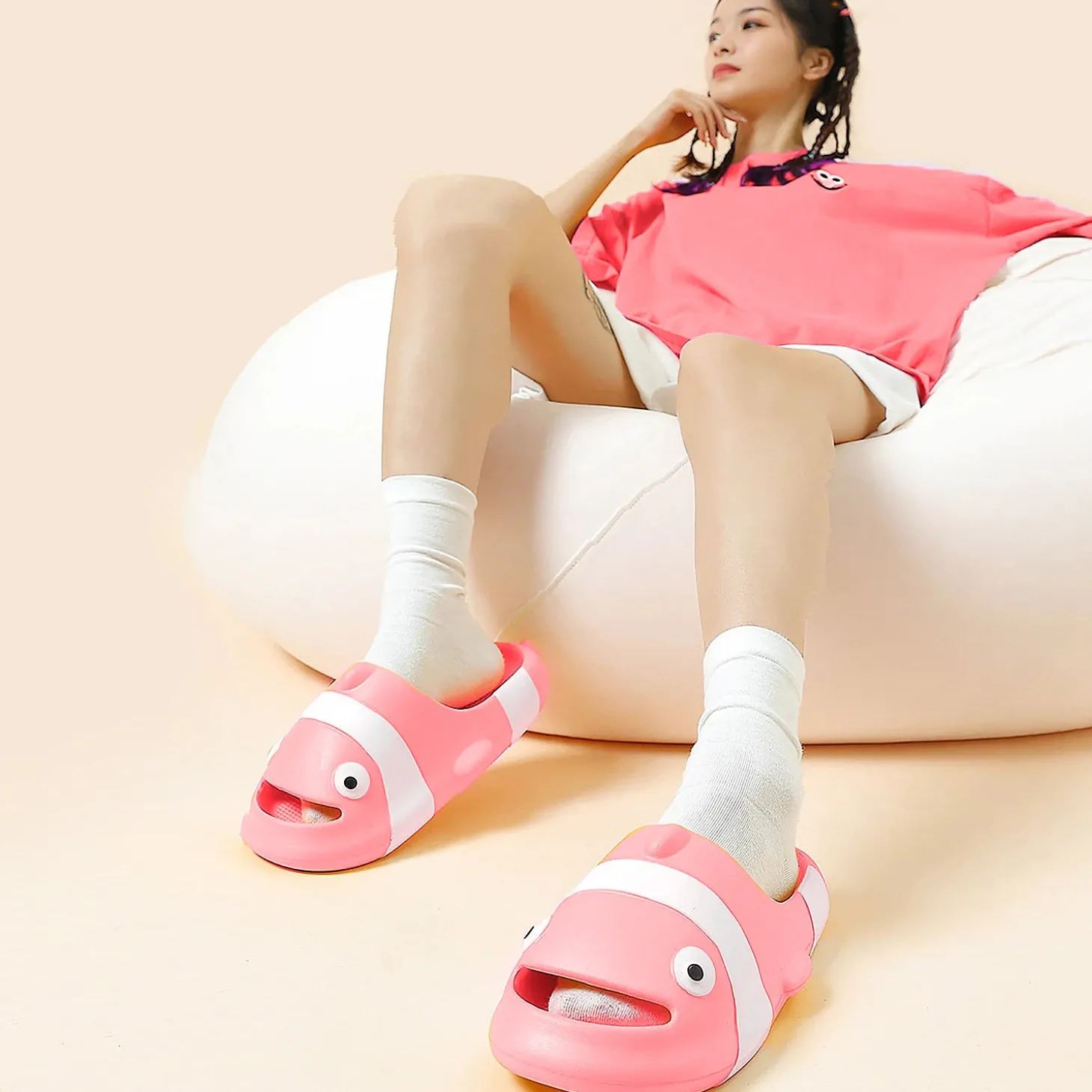 Baby Moo Nemo Waterproof Soft Slippers Anti-Skid Sliders - Pink