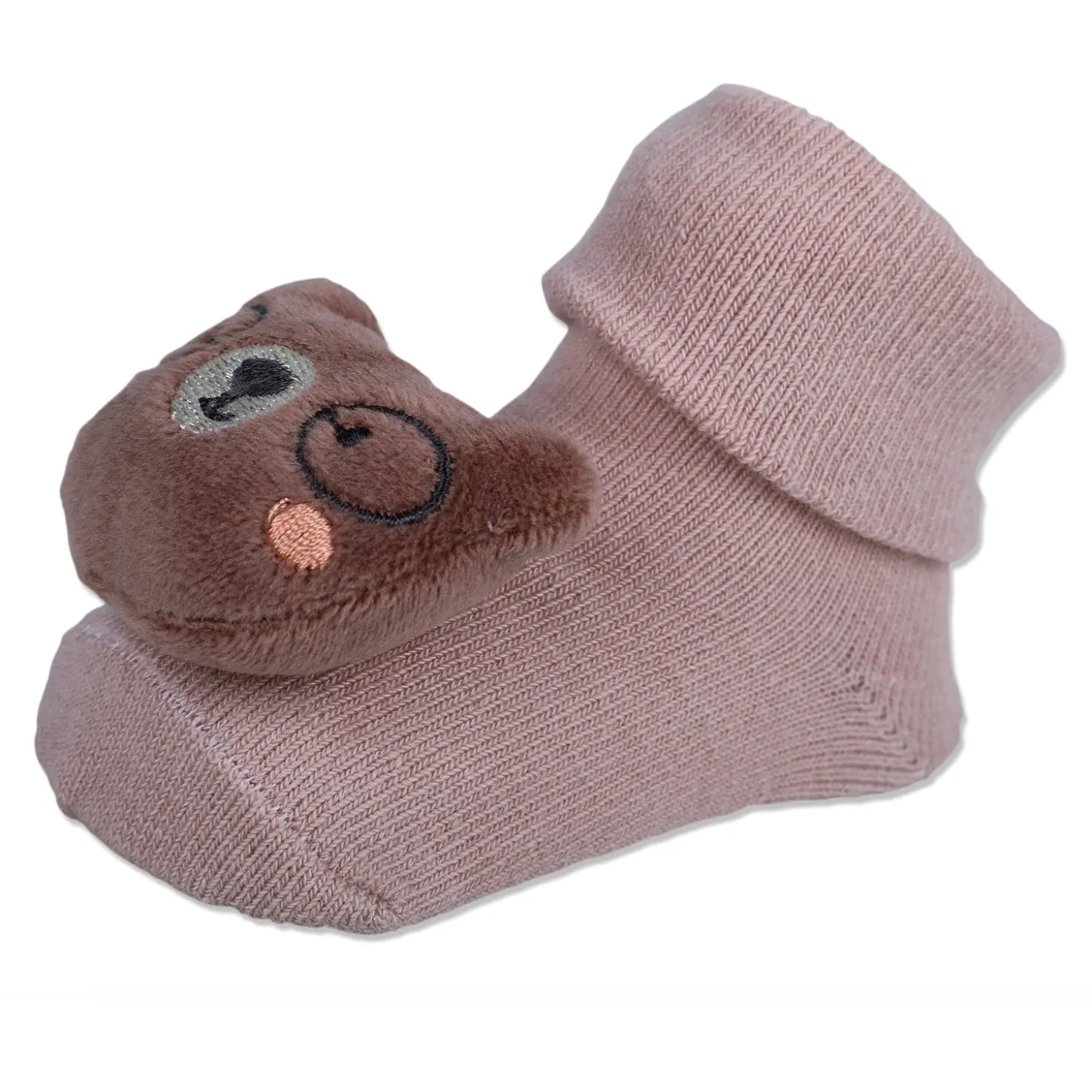 Baby Moo Nerdy Bear Cotton Anti-Skid 3D Socks - Peach