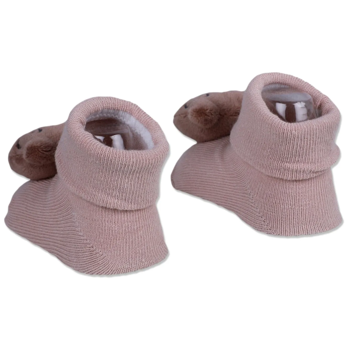 Baby Moo Nerdy Bear Cotton Anti-Skid 3D Socks - Peach