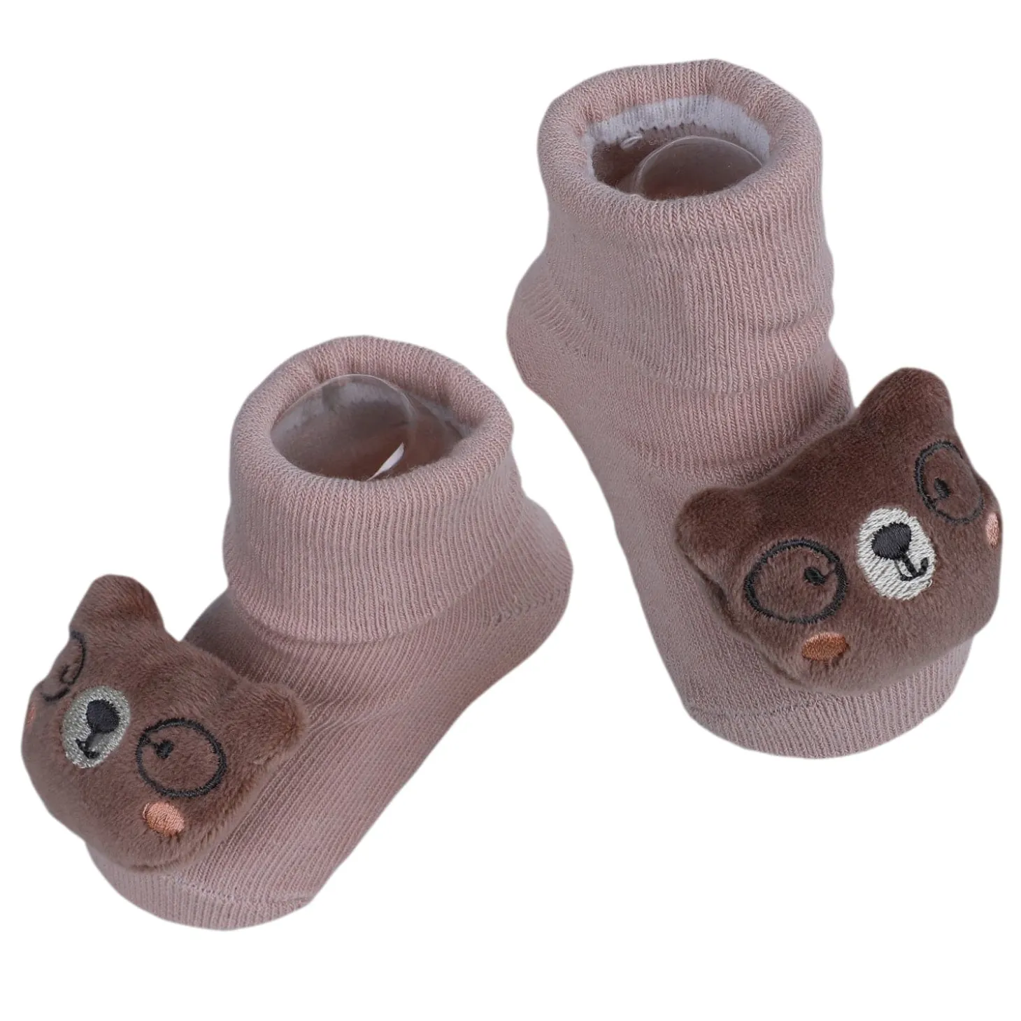 Baby Moo Nerdy Bear Cotton Anti-Skid 3D Socks - Peach