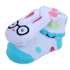 Baby Moo Nerdy Bunny Cotton Anti-Skid 3D Socks - White