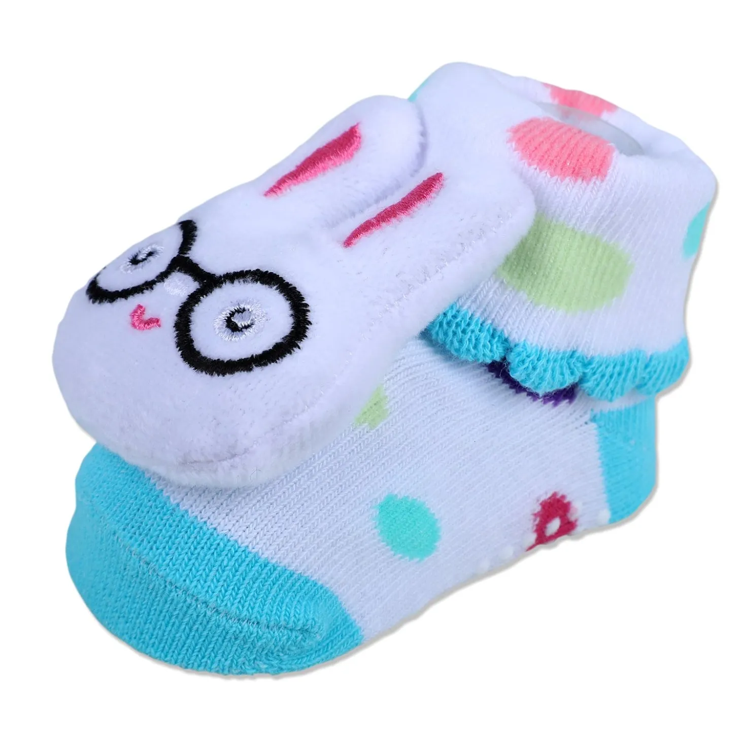 Baby Moo Nerdy Bunny Cotton Anti-Skid 3D Socks - White