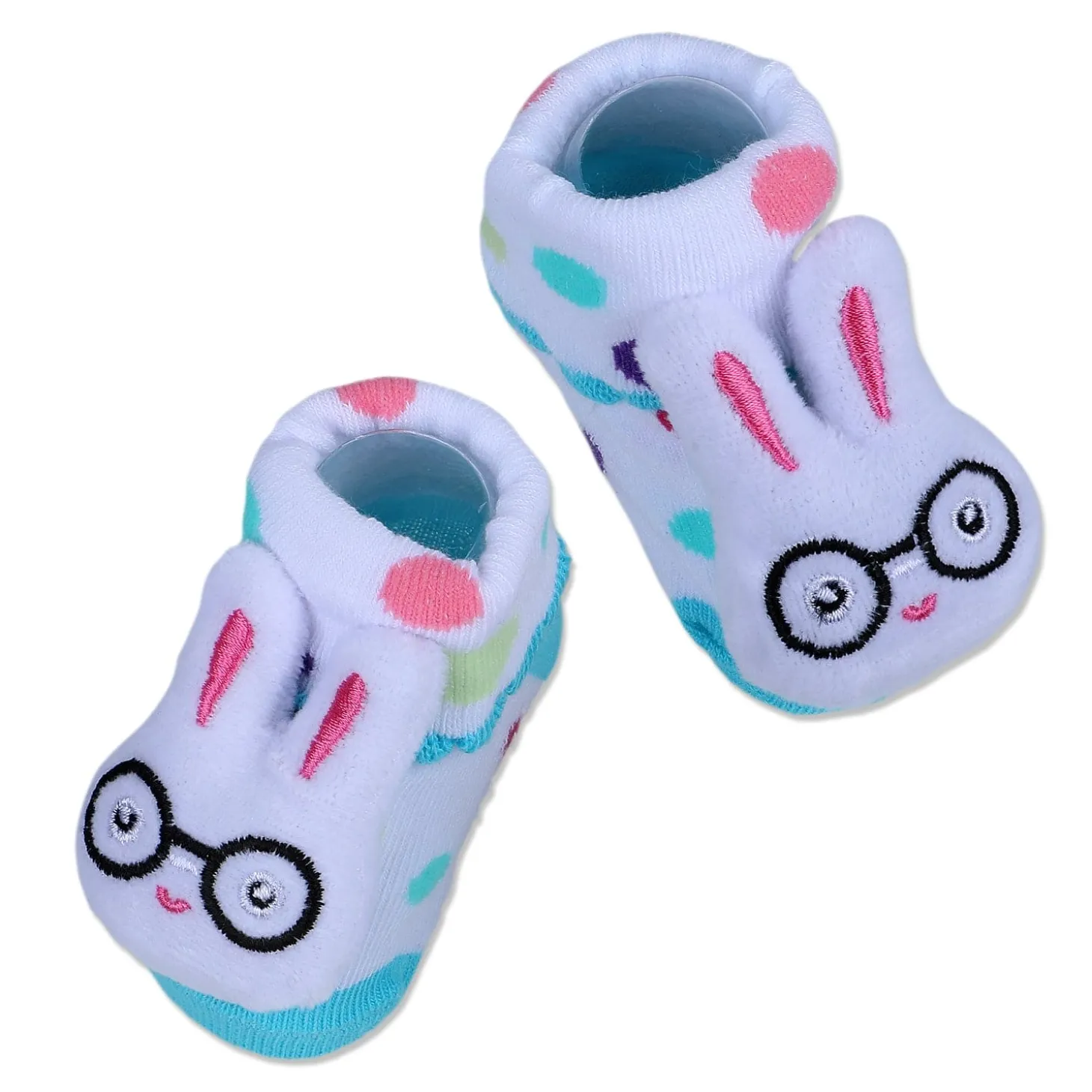 Baby Moo Nerdy Bunny Cotton Anti-Skid 3D Socks - White
