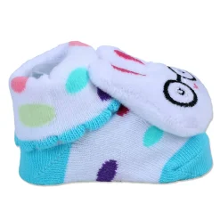 Baby Moo Nerdy Bunny Cotton Anti-Skid 3D Socks - White