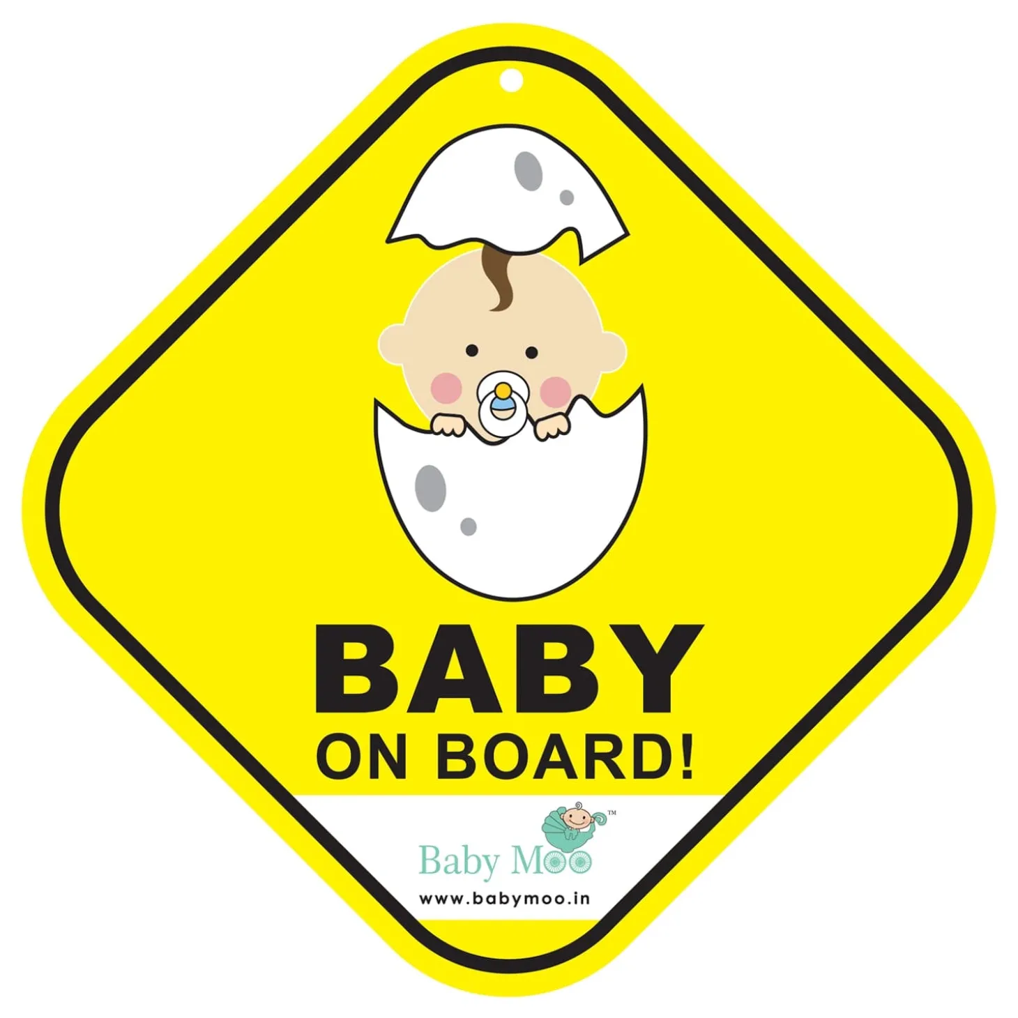 Baby Moo Newborn Car Safety Sign With Vacuum Suction Cup Clip - Yellow