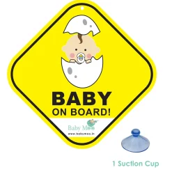 Baby Moo Newborn Car Safety Sign With Vacuum Suction Cup Clip - Yellow