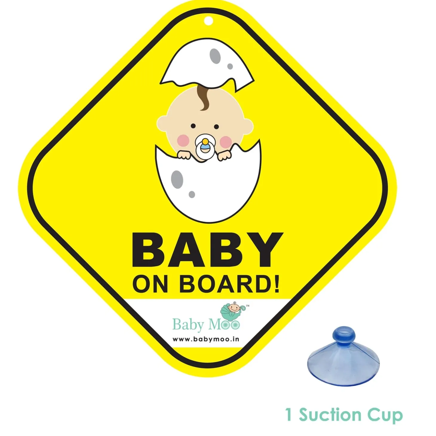Baby Moo Newborn Car Safety Sign With Vacuum Suction Cup Clip - Yellow