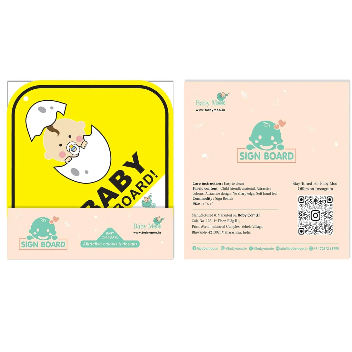 Baby Moo Newborn Car Safety Sign With Vacuum Suction Cup Clip - Yellow