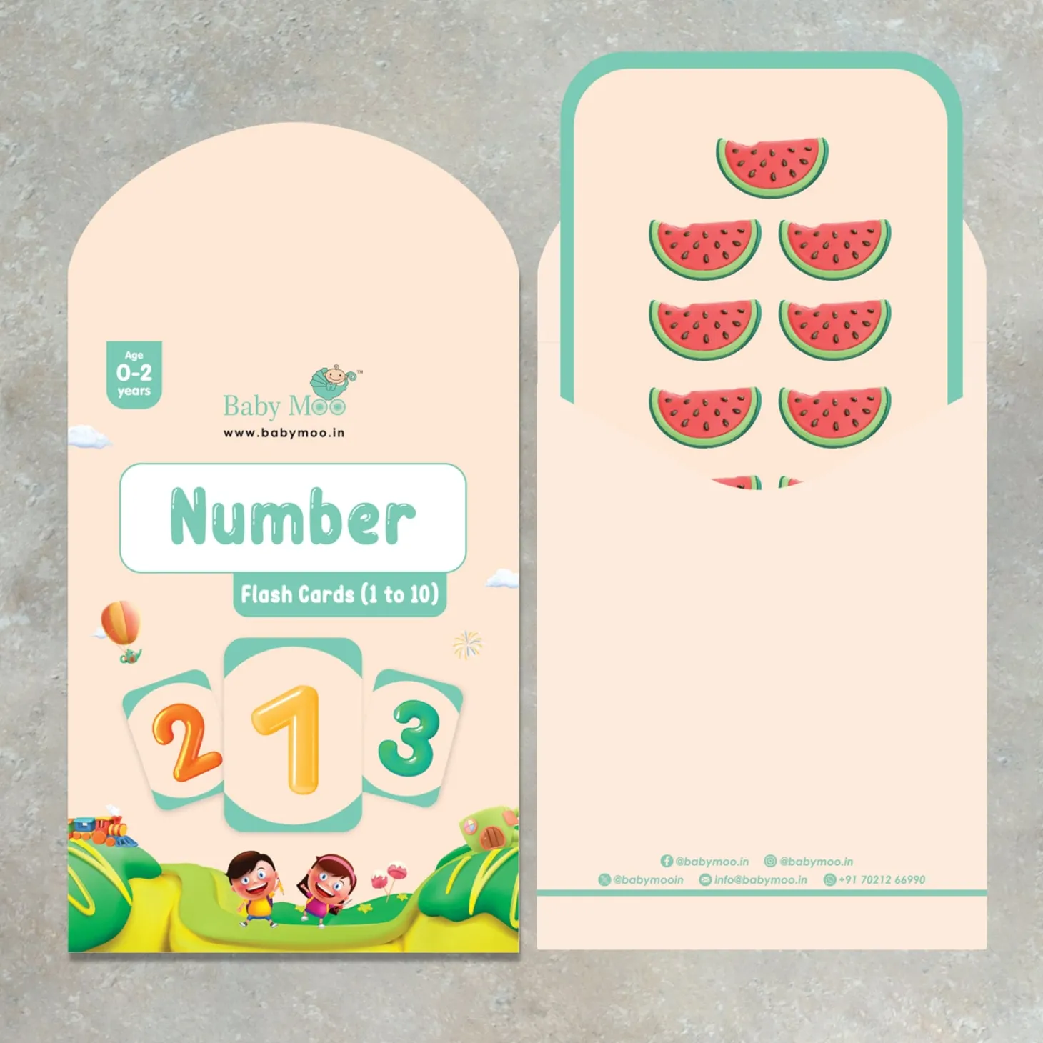 Baby Moo Numbers 1 To 10 Flash Cards - Green, Peach