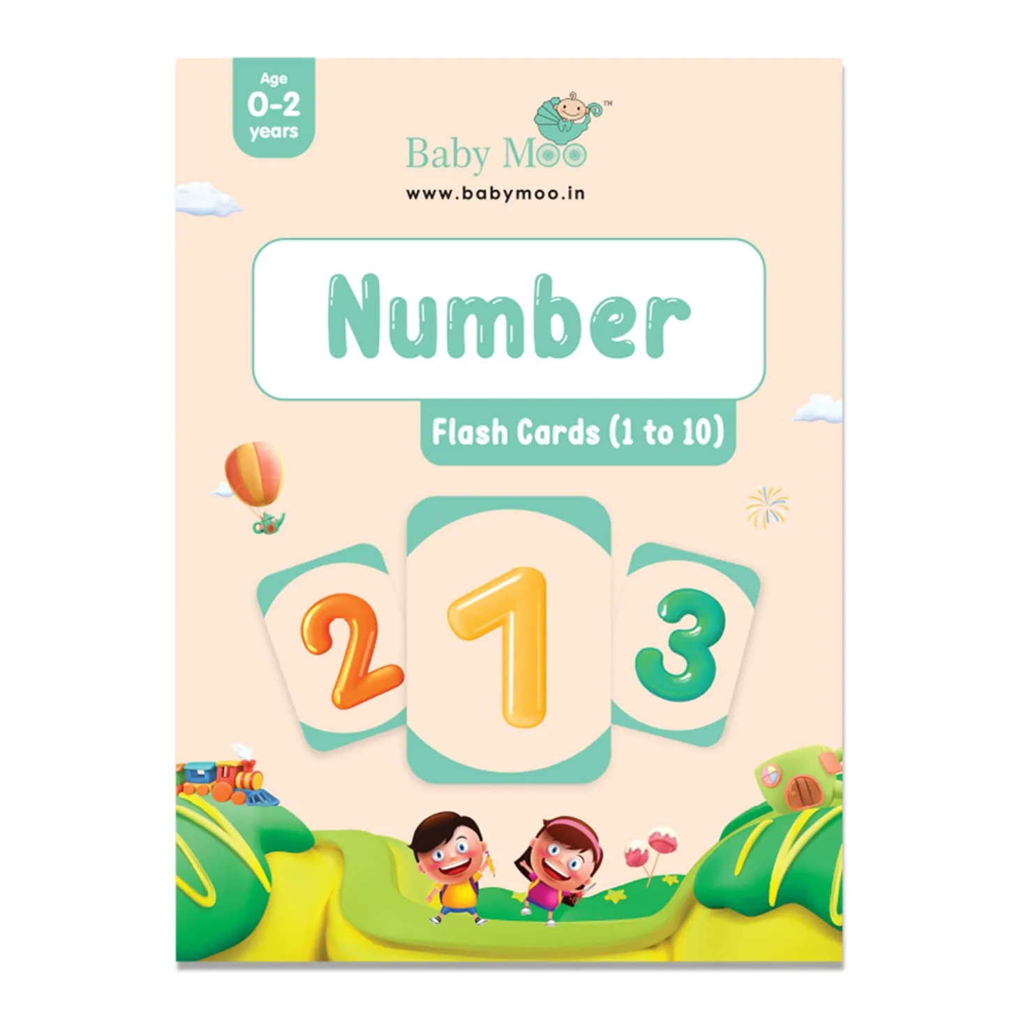 Baby Moo Numbers 1 To 10 Flash Cards - Green, Peach