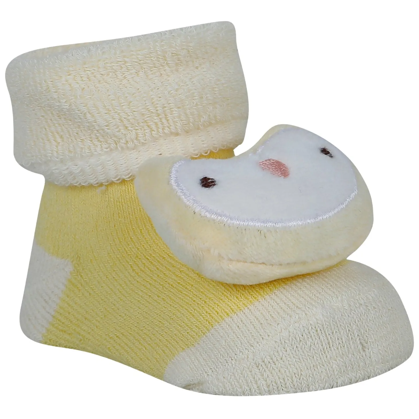 Baby Moo Owl 3D Rattle Anti-Skid Socks Booties Pack of 2 - Yellow, Pink