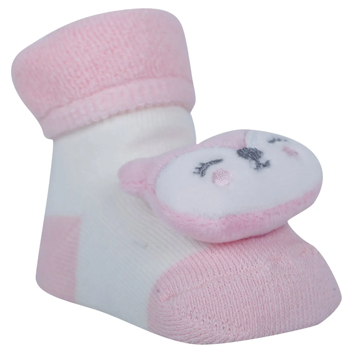 Baby Moo Owl 3D Rattle Anti-Skid Socks Booties Pack of 2 - Yellow, Pink