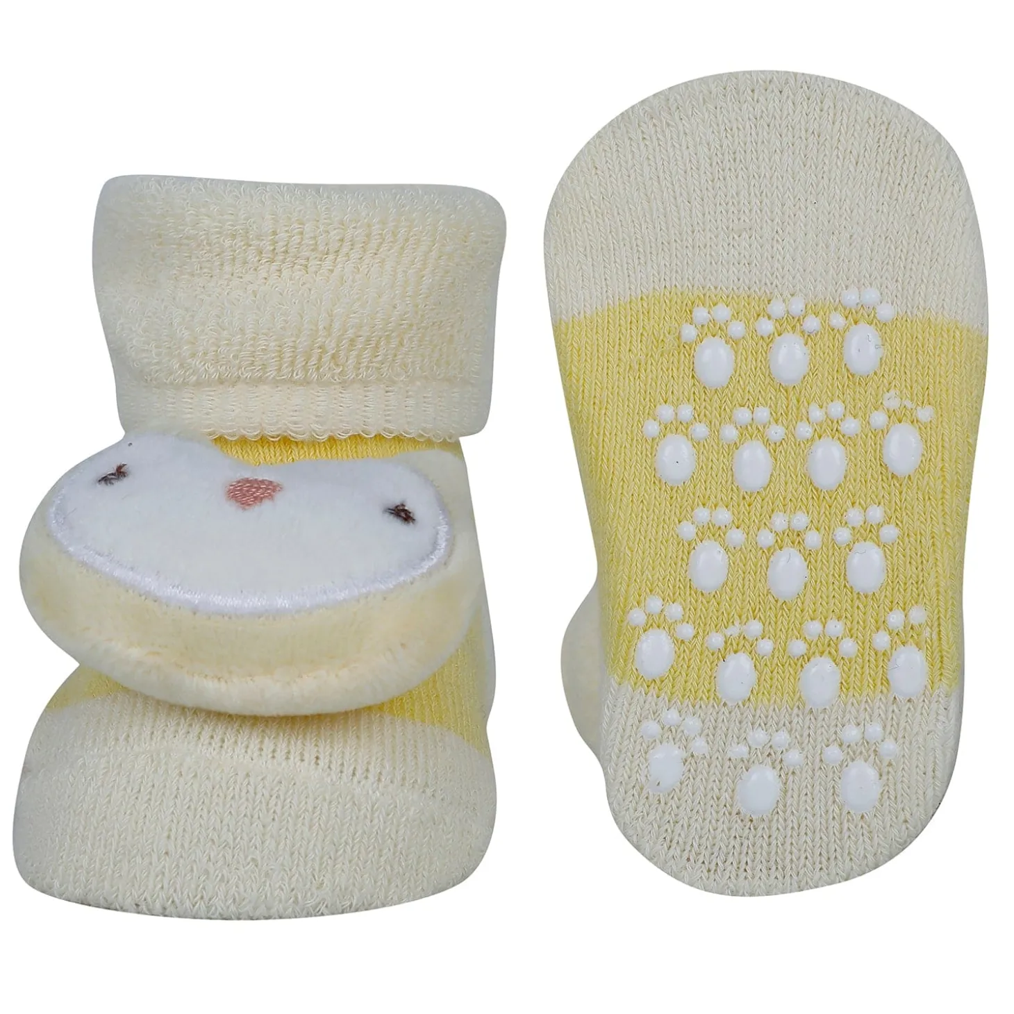 Baby Moo Owl 3D Rattle Anti-Skid Socks Booties Pack of 2 - Yellow, Pink