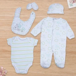 Baby Moo Papa Bear Infant Soft 5 pcs Romper Gift Set - White