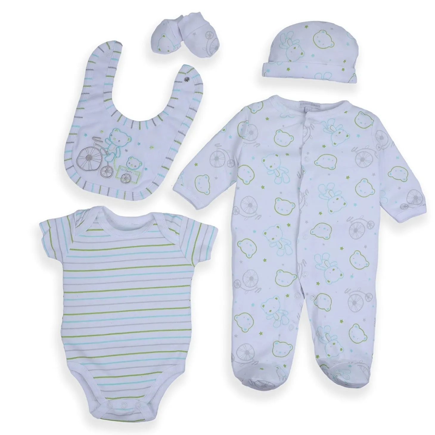 Baby Moo Papa Bear Infant Soft 5 pcs Romper Gift Set - White