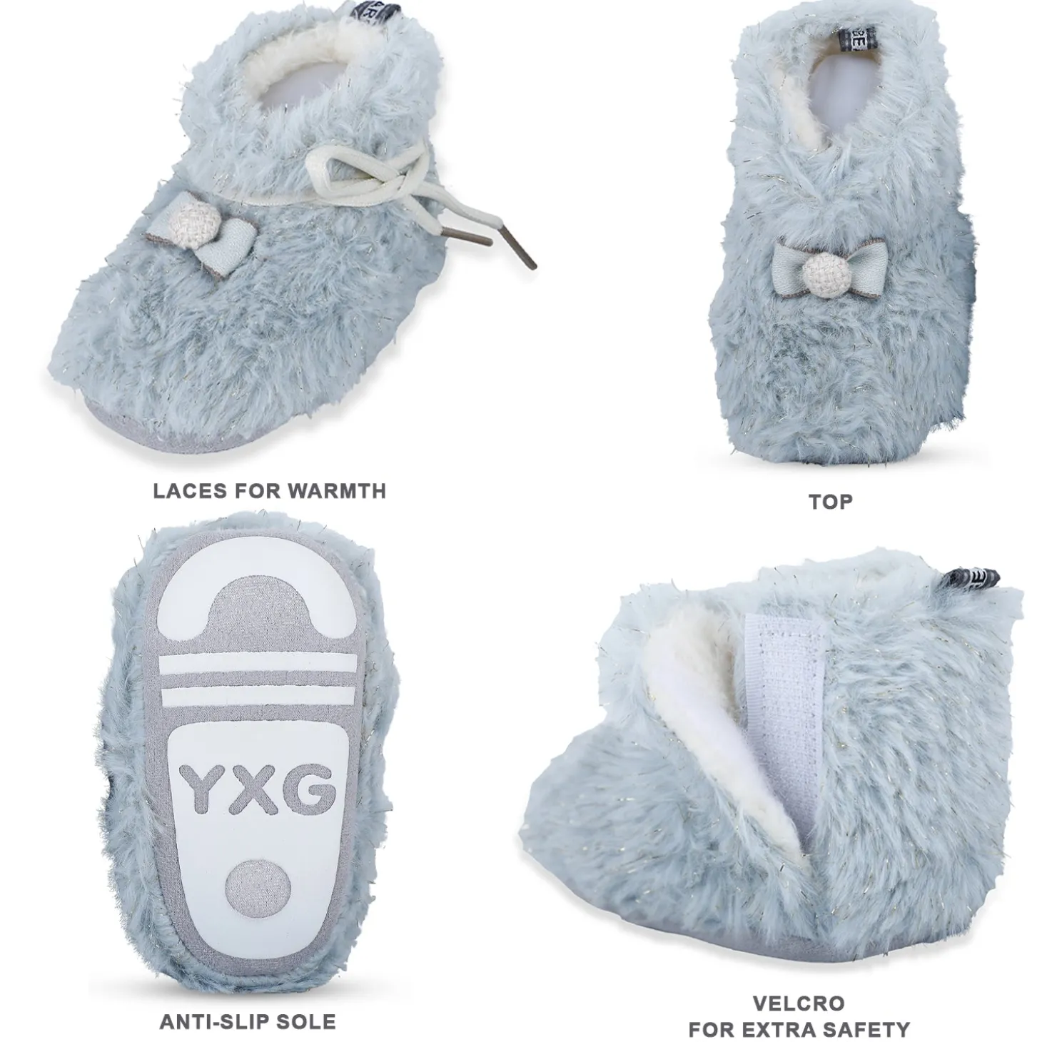 Baby Moo Papa's Angel Velcro Warm Furry Booties - Blue