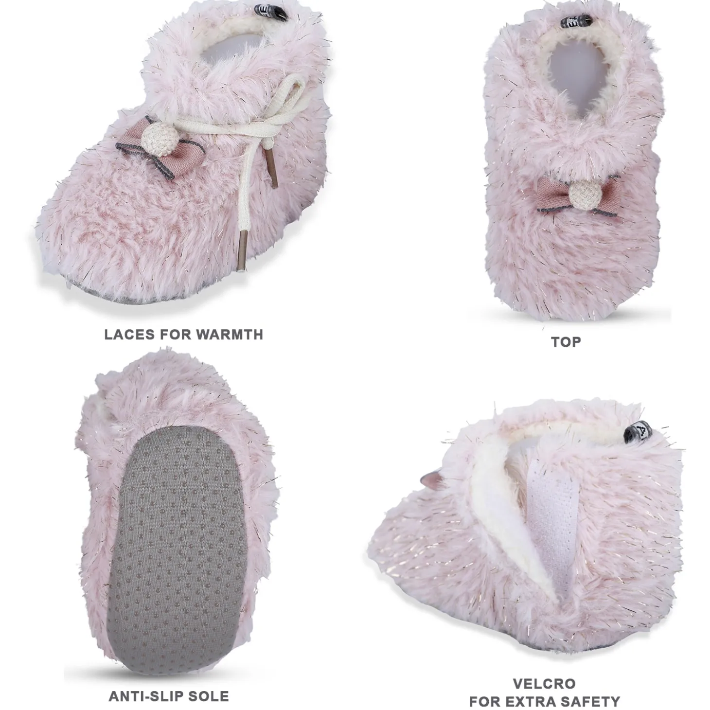 Baby Moo Papa's Angel Velcro Warm Furry Booties - Pink