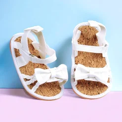 Baby Moo Partywear Patent Leather Bow Velcro Strap Anti-Skid Sandals - White