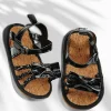 Baby Moo Partywear Patent Leather Bow Velcro Strap Anti-Skid Sandals - Black