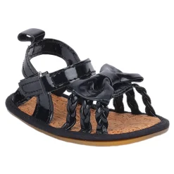 Baby Moo Partywear Patent Leather Bow Velcro Strap Anti-Skid Sandals - Black