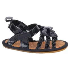 Baby Moo Partywear Patent Leather Bow Velcro Strap Anti-Skid Sandals - Black