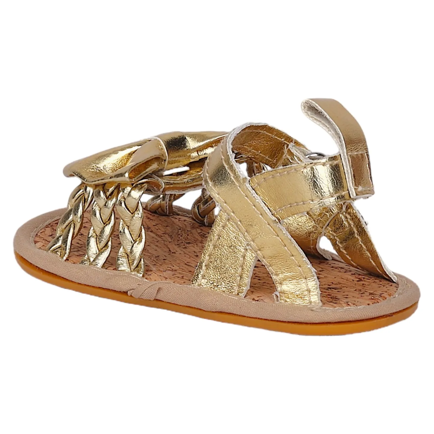Baby Moo Partywear Patent Leather Bow Velcro Strap Anti-Skid Sandals - Gold, Metallic