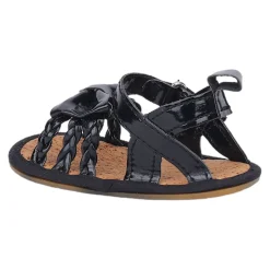 Baby Moo Partywear Patent Leather Bow Velcro Strap Anti-Skid Sandals - Black