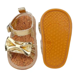 Baby Moo Partywear Patent Leather Bow Velcro Strap Anti-Skid Sandals - Gold, Metallic