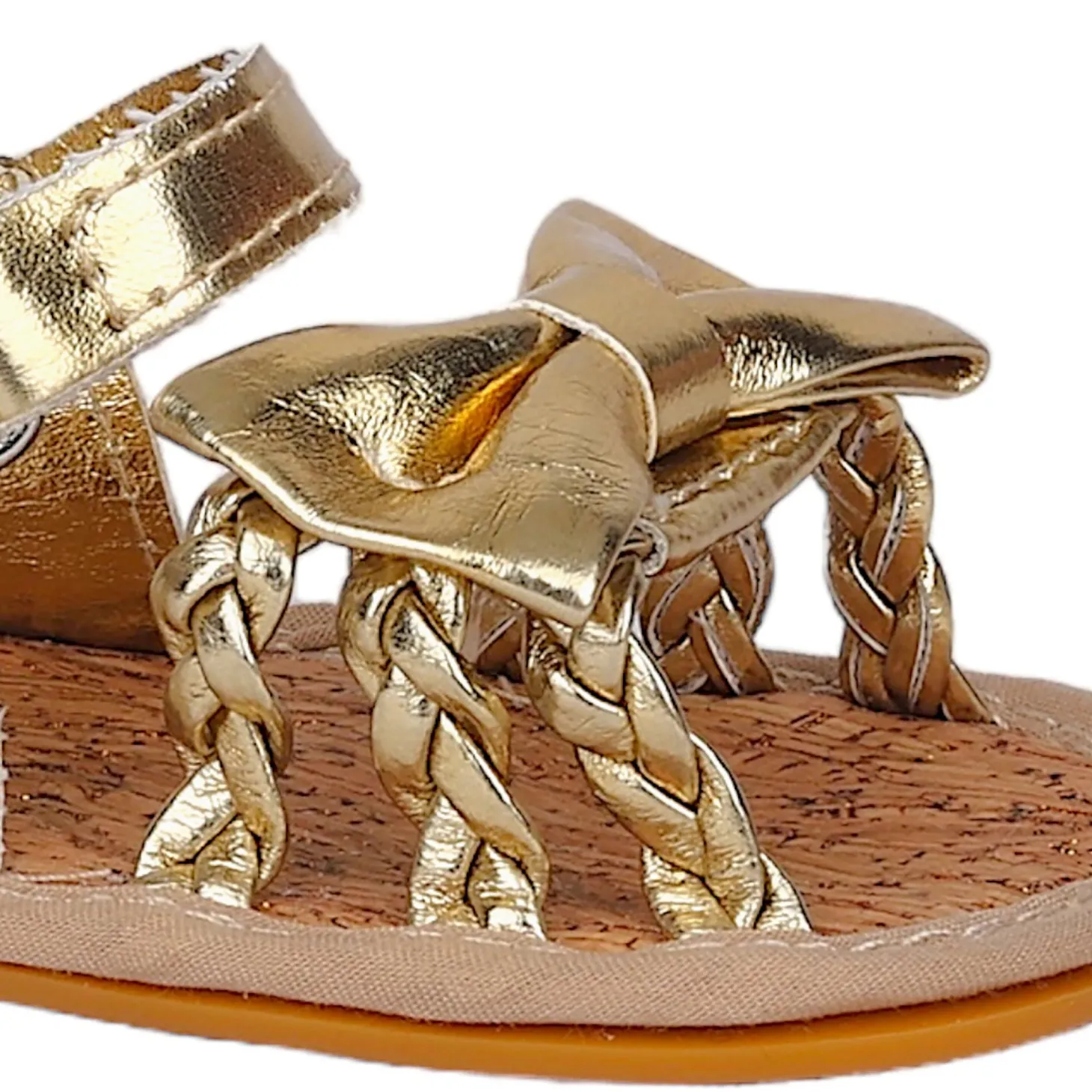 Baby Moo Partywear Patent Leather Bow Velcro Strap Anti-Skid Sandals - Gold, Metallic