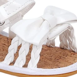 Baby Moo Partywear Patent Leather Bow Velcro Strap Anti-Skid Sandals - White