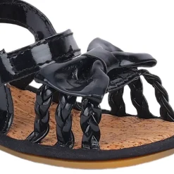 Baby Moo Partywear Patent Leather Bow Velcro Strap Anti-Skid Sandals - Black