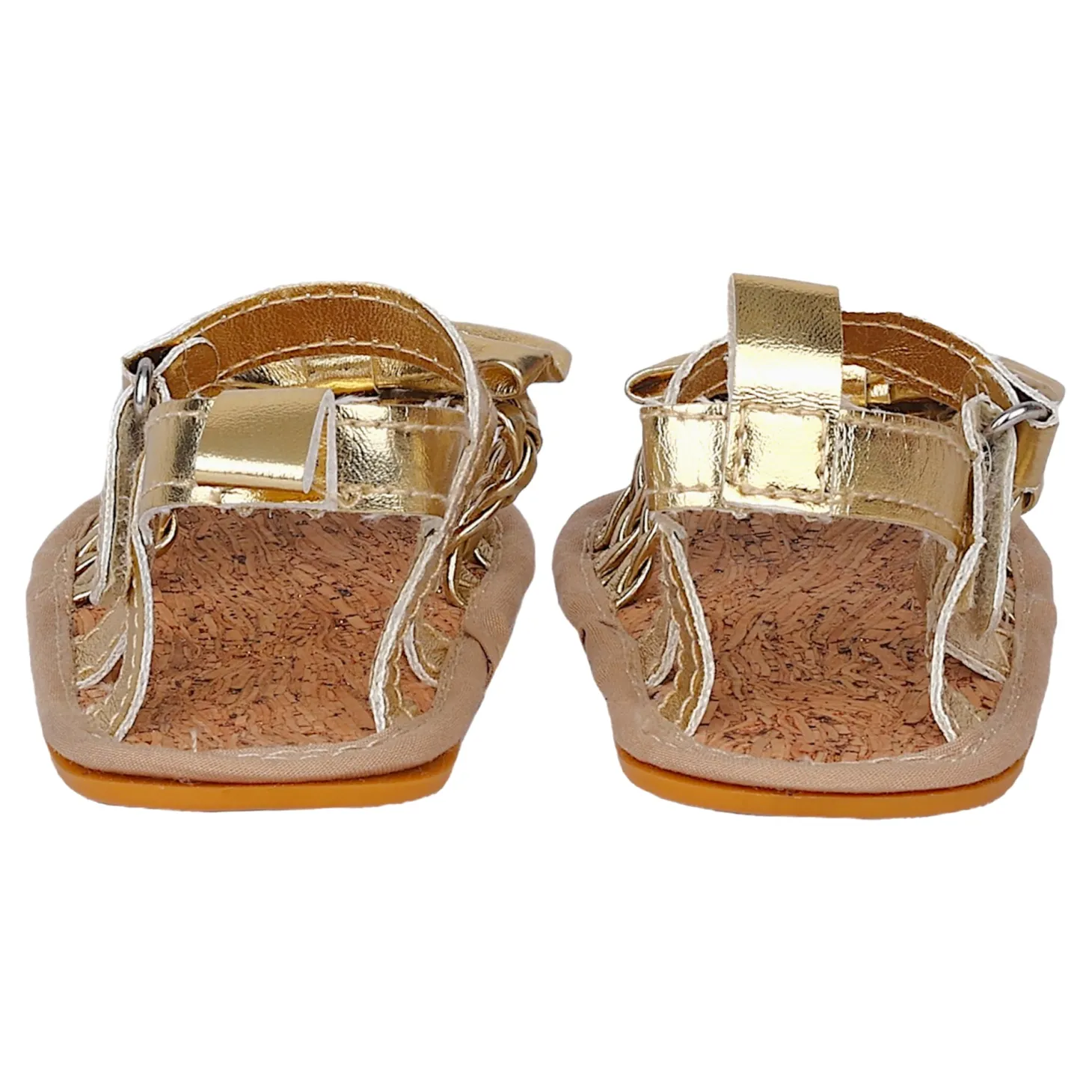 Baby Moo Partywear Patent Leather Bow Velcro Strap Anti-Skid Sandals - Gold, Metallic