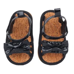 Baby Moo Partywear Patent Leather Bow Velcro Strap Anti-Skid Sandals - Black