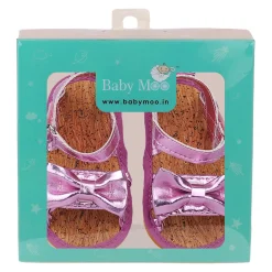 Baby Moo Partywear Patent Leather Bow Velcro Strap Anti-Skid Sandals - Purple, Metallic