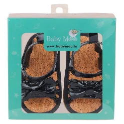 Baby Moo Partywear Patent Leather Bow Velcro Strap Anti-Skid Sandals - Black
