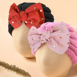 Baby Moo Partywear Sequence Bow 2 Pack Turban Caps - Black And Pink