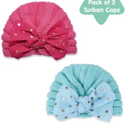 Baby Moo Partywear Sequence Bow 2 Pack Turban Caps - Pink And Blue
