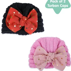 Baby Moo Partywear Sequence Bow 2 Pack Turban Caps - Black And Pink