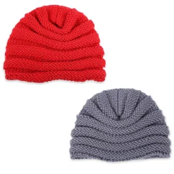 Baby Moo Partywear Sequence Bow 2 Pack Turban Caps - Red And Grey