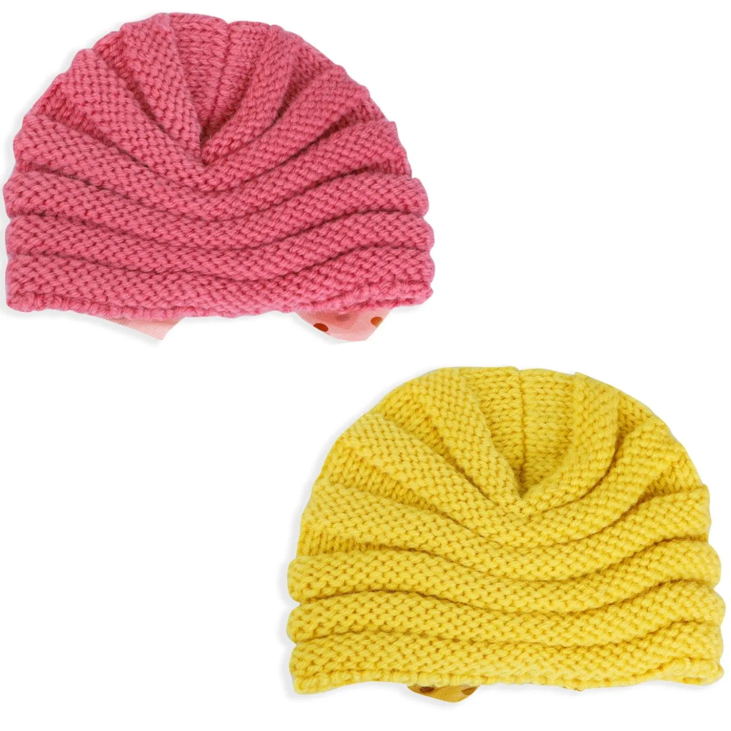 Baby Moo Partywear Sequence Bow 2 Pack Turban Caps - Peach And Yellow