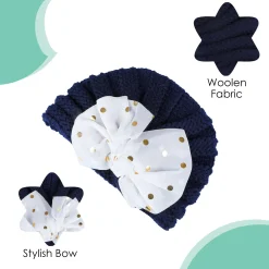 Baby Moo Partywear Sequence Bow 2 Pack Turban Caps - Brown And Navy Blue