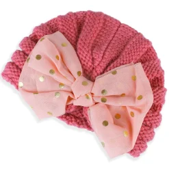 Baby Moo Partywear Sequence Bow 2 Pack Turban Caps - Peach And Yellow
